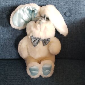 Vintage 1988 White and Blue Satin Stuffed Bunny Rabbit Easter Plush Toy